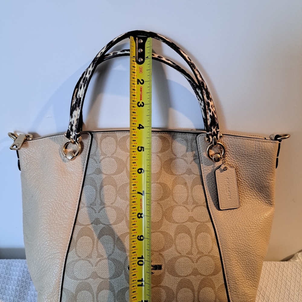 COACH Kacey Satchel Signature Crossbody Handbag Cream Snake Leather Exotic - Picture 9 of 13